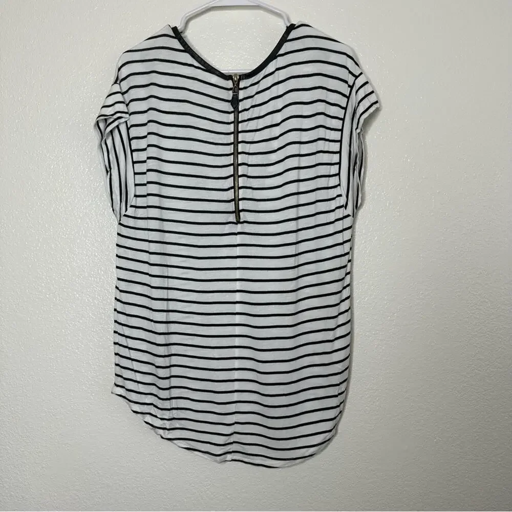 Zara W & B Collection Black and White‎ Striped Short Sleeve Shirt Small